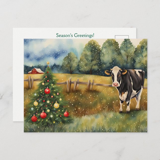 Cartão Postal Holiday Seasons Greetings Country Barn  (Frente/Verso)