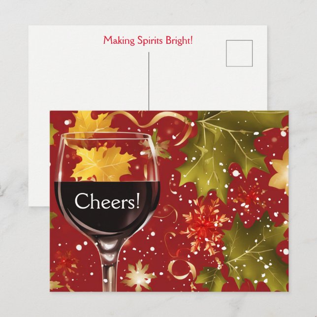 Cartão Postal Holiday Wine Cheers Christmas (Frente/Verso)