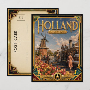 Cartão Postal Holland Michigan Arte Deco Antigo Idade Dourada