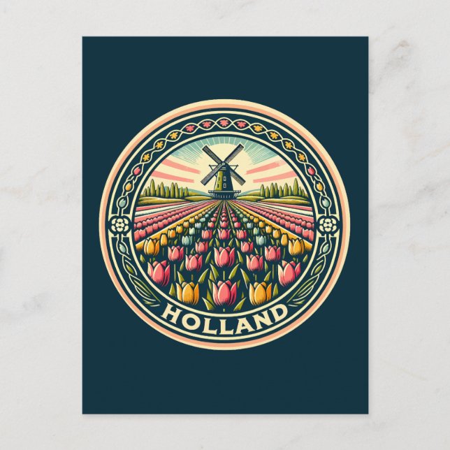Cartão Postal Holland Netherlands Viagem Art Crachá (Frente)