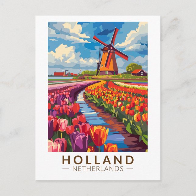 Cartão Postal Holland Viagem Art Vintage (Frente)