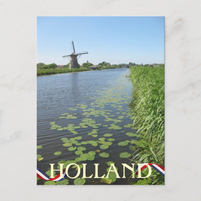 Cartão Postal Holland Windmill ao longo do Canal Postcard (Frente)