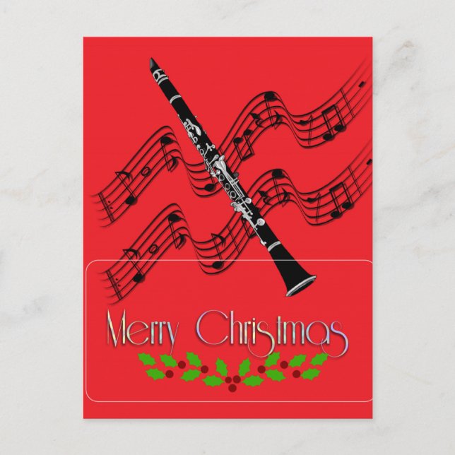 Cartão postal Hollly de Natal Clarinet (Frente)