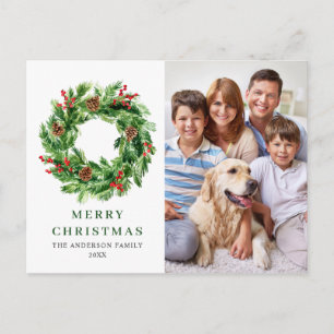 Cartão Postal Holly Berry Pine Cones Christmas Wreath FOTO