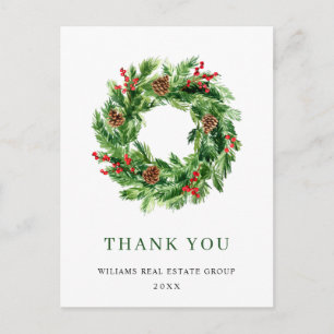 Cartão Postal Holly Berry Pine Cones Fera de Natal Obrigado