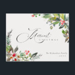 Cartão Postal Holly Berry Pine Red Green - O Natal mais feliz<br><div class="desc">Se precisar de mais alguma personalização, por favor, sinta-se à vontade para me enviar uma mensagem em yellowfebstudio@gmail.com.</div>