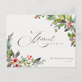 Cartão Postal Holly Berry Pine Red Green - O Natal mais feliz