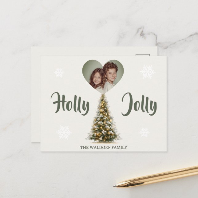Cartão Postal Holly Jolly Family Photo | Custom Holiday Card (Frente/Verso In Situ)