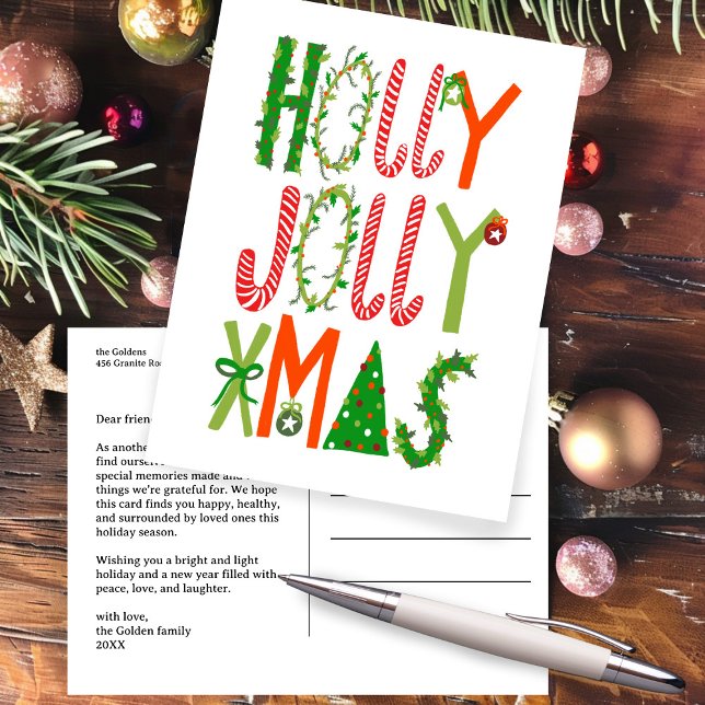 Cartão Postal HOLLY JOLLY XMAS, A Afixar o Natal (HOLLY JOLLY XMAS Lettering Christmas CUSTOM Non-Photo Holiday Postcard
)