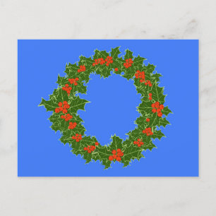 Cartão Postal Holly Wreath & Red Berries no Natal