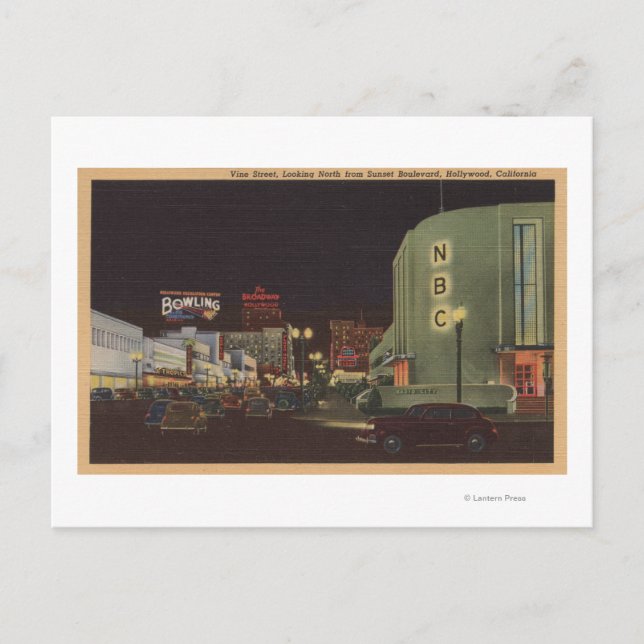 Cartão Postal Hollywood, CA - Rua Vinha de Sunset (Frente)