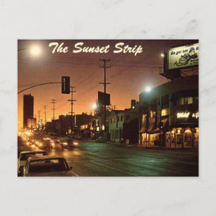 Cartão Postal Hollywood CA Sunset Strip 1960s Retro Vintage