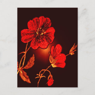 Cartão Postal Holofote na Flor Vermelha, Fundo Marrom e Preto
