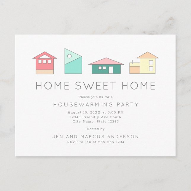 Cartão Postal Home Sweet Home Minimalist Housearming Party (Frente)