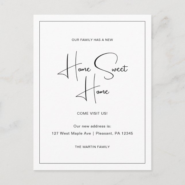 Cartão Postal Home Sweet Home Novo Anúncio de Movimentação de En (Frente)