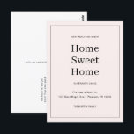 Cartão Postal Home Sweet Home Novo Anúncio de Movimentação de En<br><div class="desc">Este simples cartão postal de lançamento em movimento, cor-de-rosa, apresenta um design clássico com tipo negrito. Esta mudança minimalista, cor-de-rosa, do anúncio do endereço apresenta uma fronteira enquadrada e notícias de sua grande mudança para uma nova Home Sweet Home Home Home. A parte traseira deste novo endereço básico, novo cartão...</div>