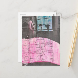 Cartão Postal Homem Antigo Pensando e Planejando Olha pela Janel