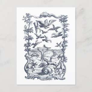 Cartão Postal Homem, Aves e Outros Animais 1776 Etching