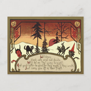 Cartão Postal Homem-Bruxa Jack O' Lanterna Pumpkin Lua Cheia