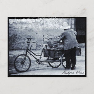 Cartão Postal Homem com bicicleta, Kashgar, Uigur, China Cartão-