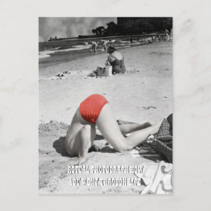 Cartão Postal Homem de Cara de Praia de 1950 Cabeça na Fotograf