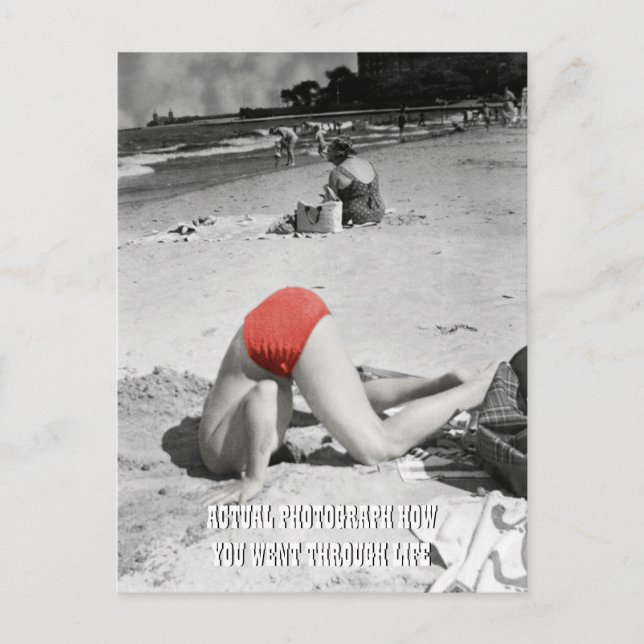 Cartão Postal Homem de Cara de Praia de 1950 Cabeça na Fotografi (Frente)