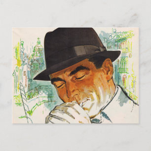 Cartão Postal homem de chapéu Stetson acendendo um cigarro