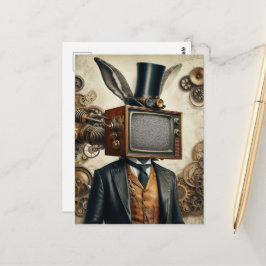 Cartão Postal Homem De Coelho Steampunk Com Cabeça De TV Estátic