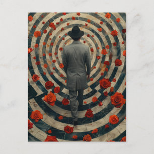 Cartão Postal Homem de Negócios Surrealista Rosas Vermelhas Túne