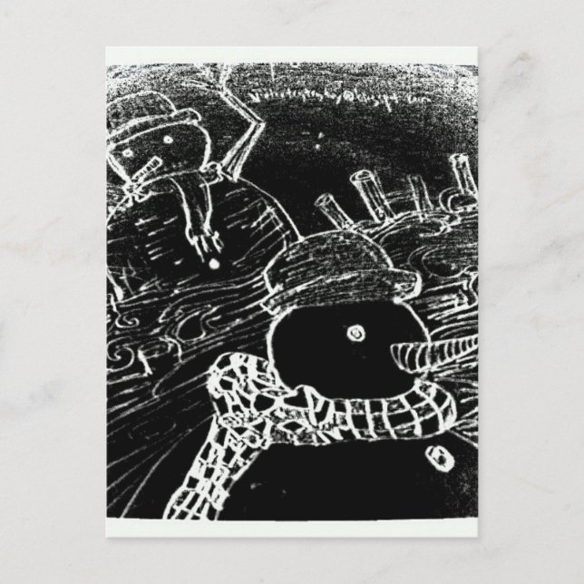 Cartão Postal Homem de neve e Yaie no Natal preto (Frente)