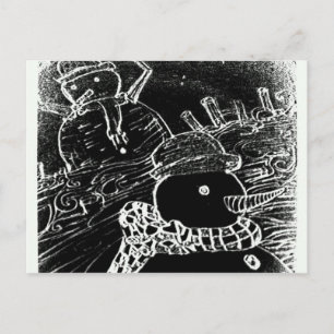 Cartão Postal Homem de neve e Yaie no Natal preto