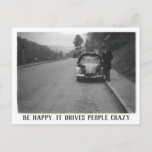 Cartão Postal Homem e Vintage Automobile Happy (Frente)