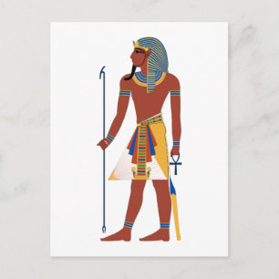 Cartão Postal Homem Egípcio Antigo em Headdress Segurando Ankh