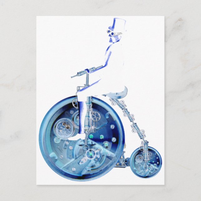 Cartão Postal Homem-galo com um penny pedrando néon branco azul (Frente)