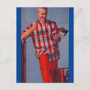 Cartão Postal homem grande em vermelho e xadrez