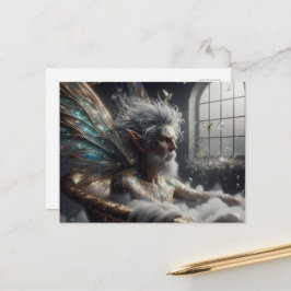 Cartão Postal Homem mais velho fada com Cabelo Grisalho na banhe