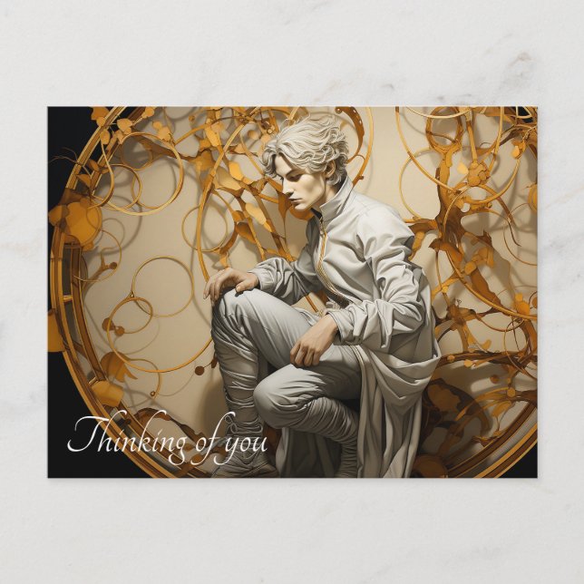 Cartão Postal Homem numa pintura de madeira de ouro (Frente)