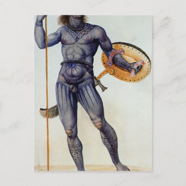 Cartão Postal Homem Pictico segurando um escudo (Frente)