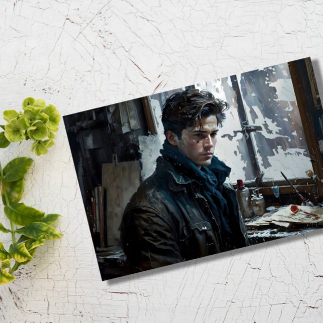 Cartão Postal homem poeta belo retrato Inverno arte ousada (Criador carregado)