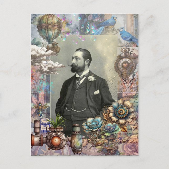 Cartão Postal Homem vitoriano steampunk e seu sonho. (Frente)