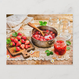 Cartão Postal Homemade Strawberry Jam in Rustic Vintage Kitchen