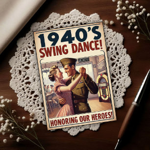 Cartão Postal Homenagem à Dança Swing Vintage ao Serviço Militar