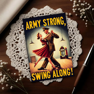 Cartão Postal Homenagem de Dança Swing Vintage ao Serviço Milita