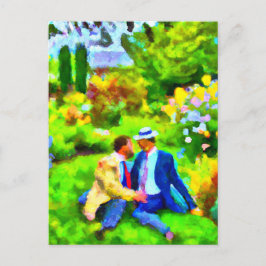 Cartão Postal Homens apaixonados no jardim