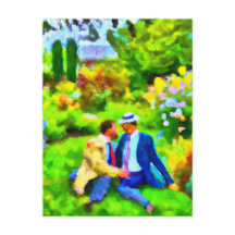 Homens apaixonados no jardim