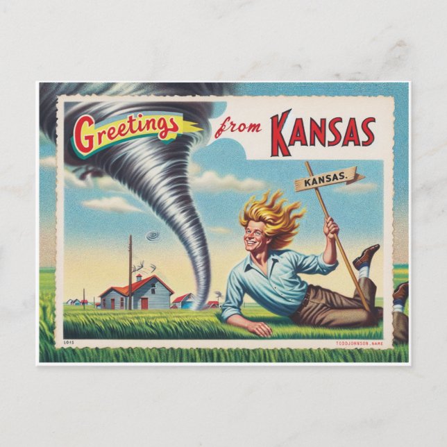 Cartão Postal Homens e Tornado Saudações do Kansas (Frente)