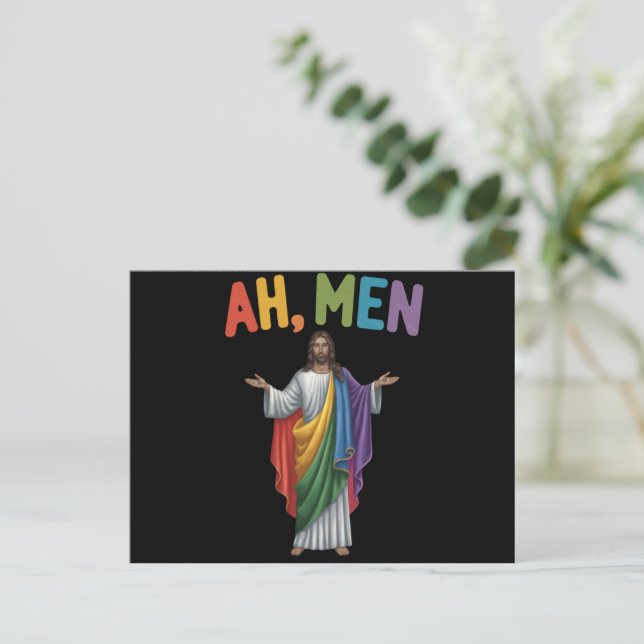 Cartão Postal Homens Engraçados LGBT Orgulho gay Jesus Bandeira  (Em pé/Frente)