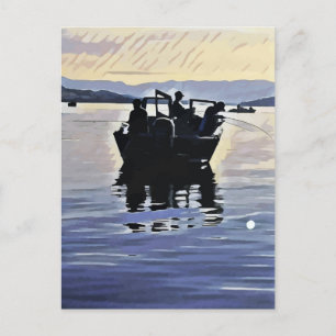 Cartão Postal homens que pescam no lago abstrato silhout art