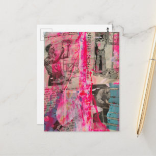 Cartão Postal Homens Retrô Trabalhando em um Fundo Rosa