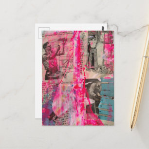 Cartão Postal Homens Retrô Trabalhando Preto Branco Rosa Azul